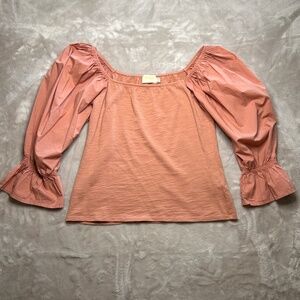 Nation Ltd Frida Renaissance Tee Womens M Pink Puff Balloon Sleeve Boho Milkmaid